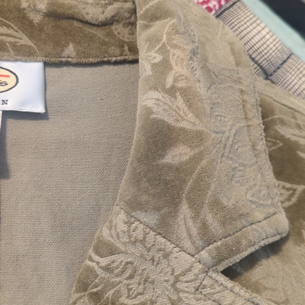 Vtg Talbots Tan Floral Embossed Velour 100% Cotton Unlined Blazer Plus Sz. 12W - Picture 4 of 9